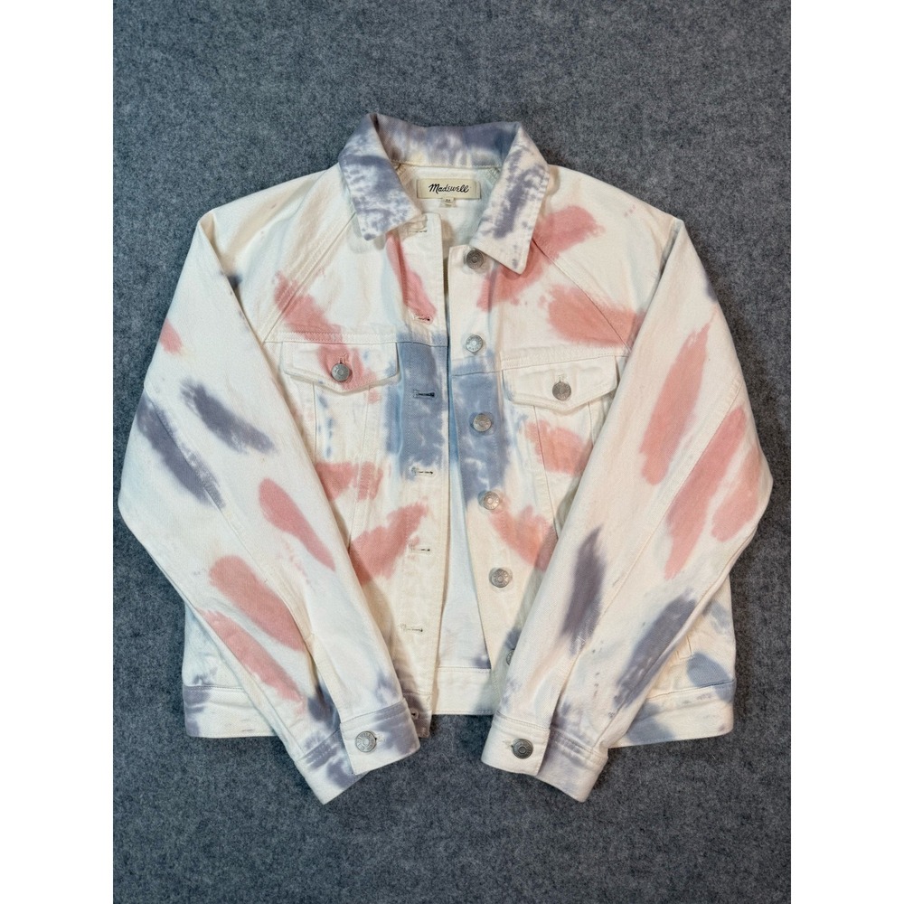 Madewell Tie Dye Denim Truckerโ Jacket Pink Blue White XS Jean Jacket
